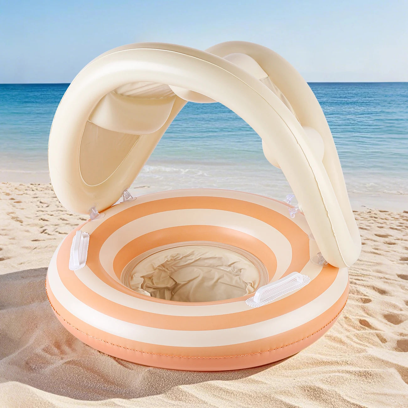 Anneau flottant gonflable rétro rayé avec poignées – Flotteur piscine été
