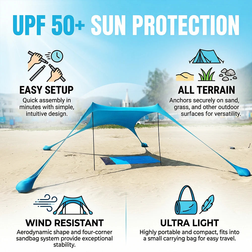 Tente de plage pop-up anti-UV – Abri soleil camping et piscine