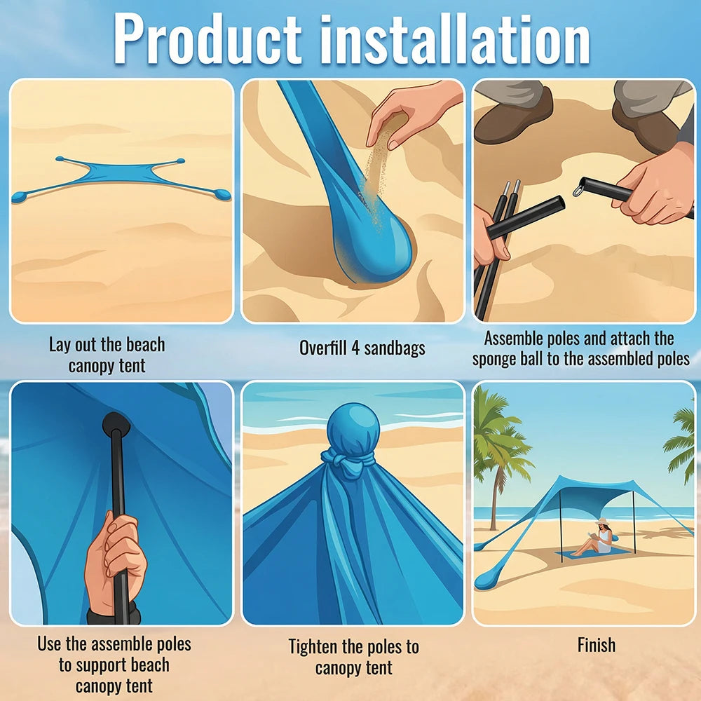 Tente de plage pop-up anti-UV – Abri soleil camping et piscine