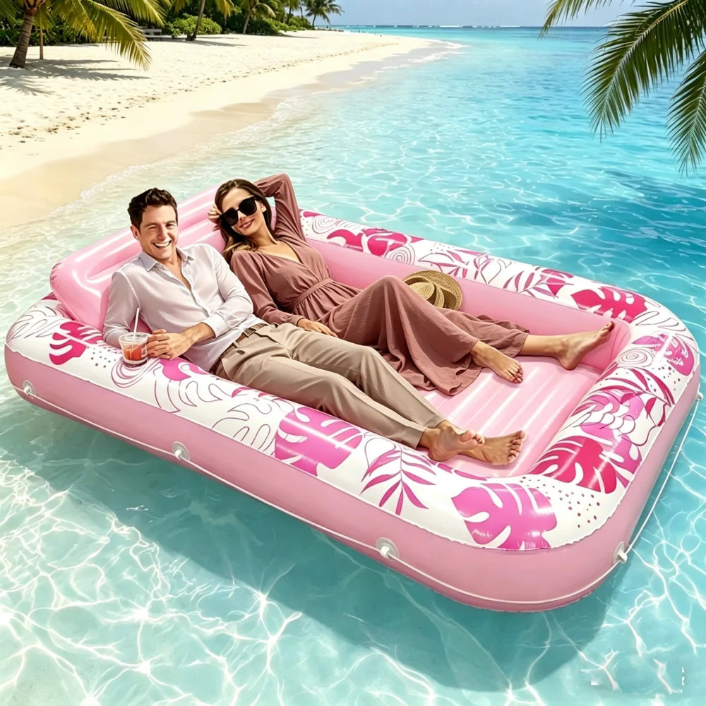 Matelas flottant gonflable tropical avec appuie-tête – Flotteur piscine adulte