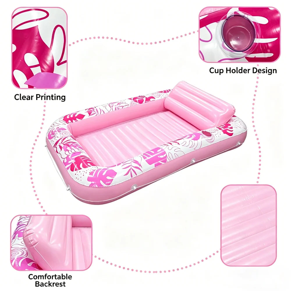 Matelas flottant gonflable tropical avec appuie-tête – Flotteur piscine adulte