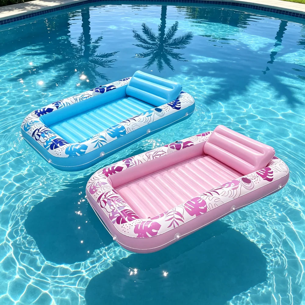 Matelas flottant gonflable tropical avec appuie-tête – Flotteur piscine adulte