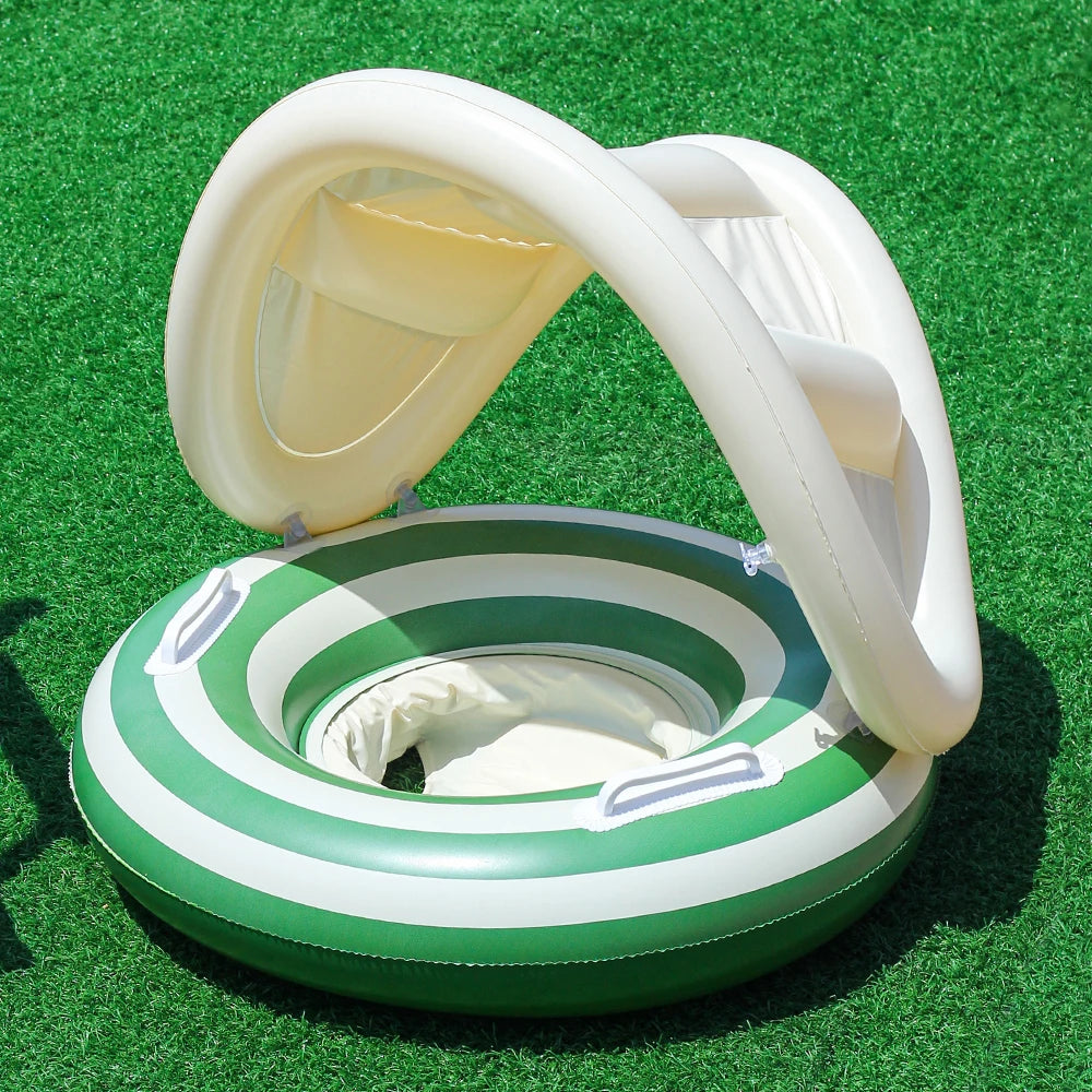 Anneau flottant gonflable rétro rayé avec poignées – Flotteur piscine été