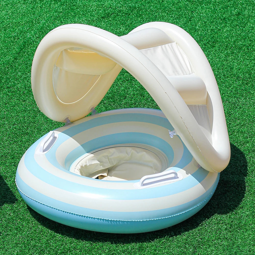 Anneau flottant gonflable rétro rayé avec poignées – Flotteur piscine été