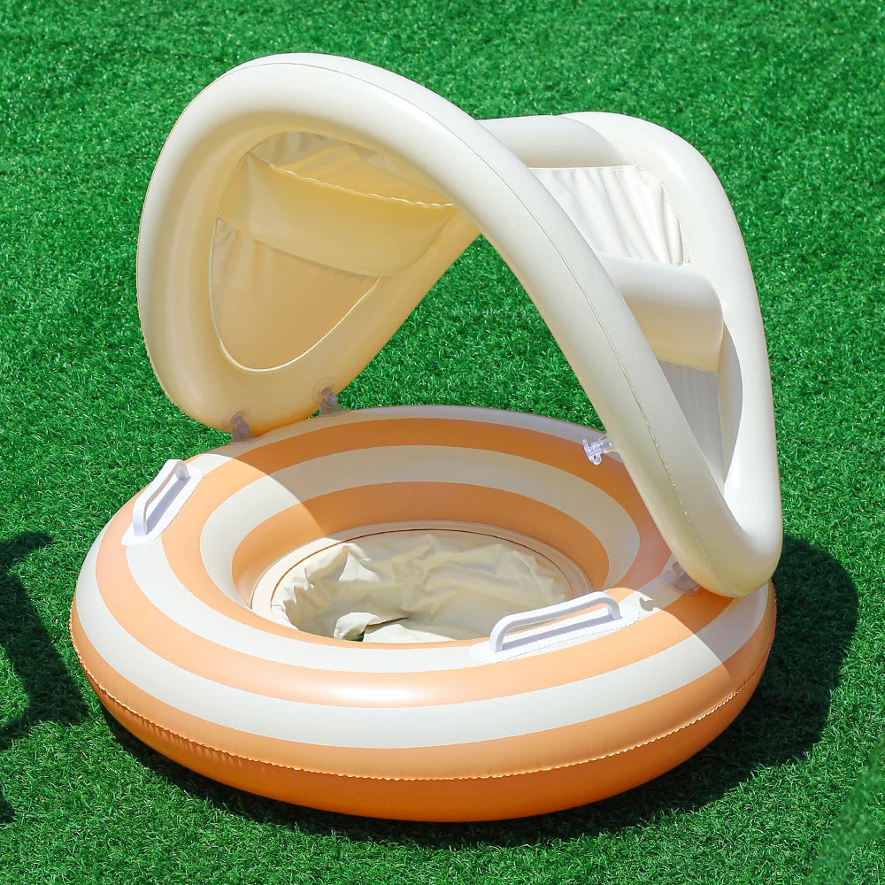 Anneau flottant gonflable rétro rayé avec poignées – Flotteur piscine été
