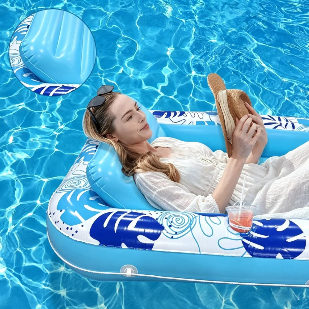 Matelas flottant gonflable tropical avec appuie-tête – Flotteur piscine adulte